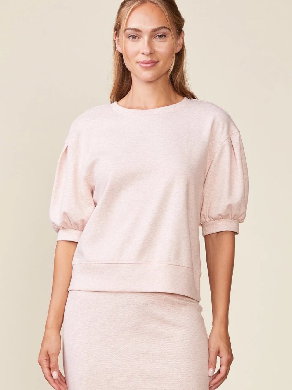 Anthem Brushed Twill Pleated Sleeve Pullover in Blush Pink